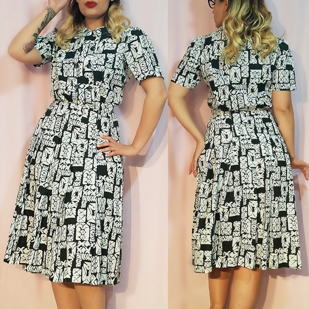 Vintage tiki print pinup dress
